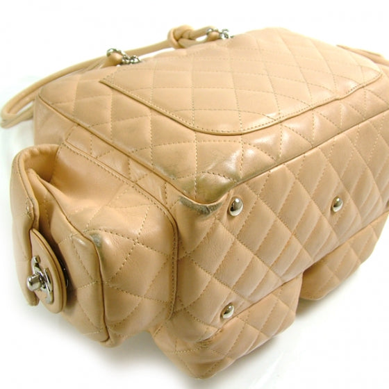 Calfskin Quilted Small Cambon Multipocket Reporter Beige