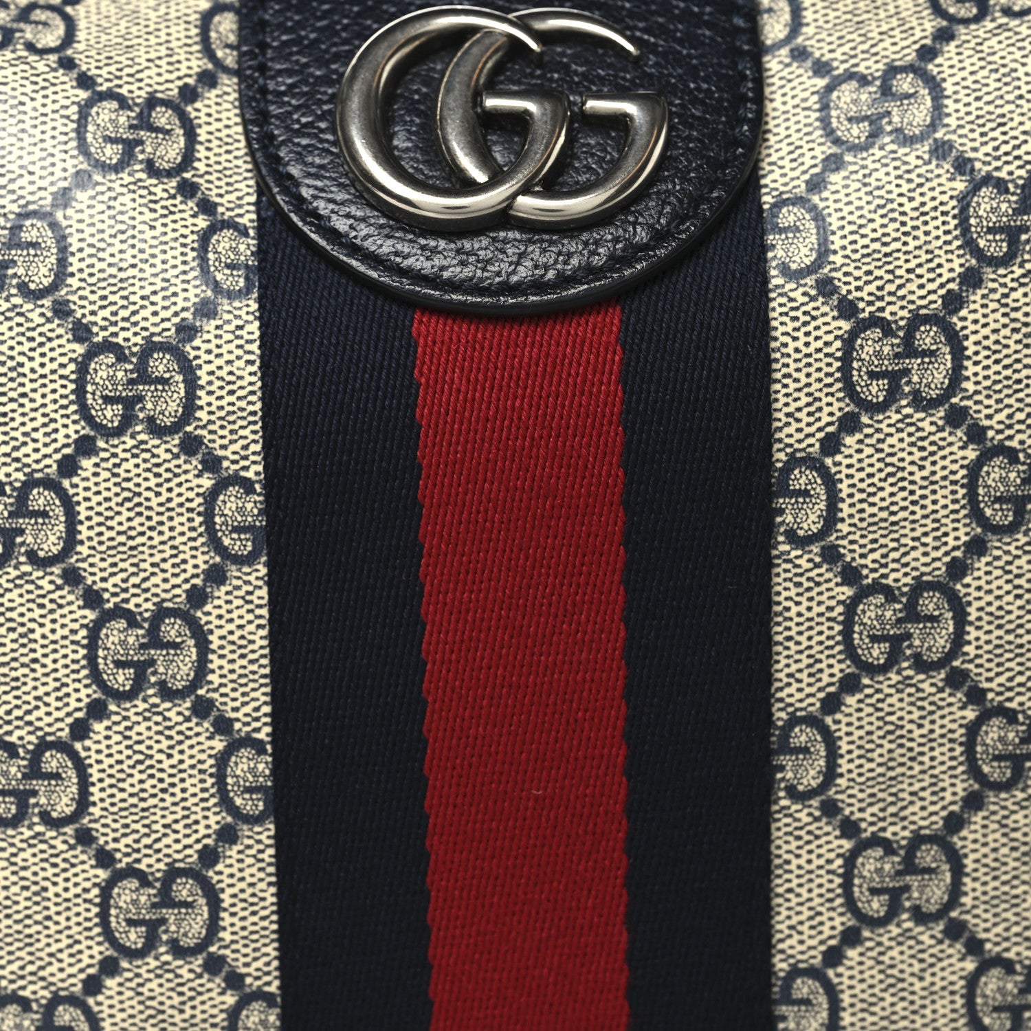 Gucci GG Supreme Monogram Textured Dollar Calfskin Web Small Ophidia Half Moon Hobo Beige Blue 8 of 10