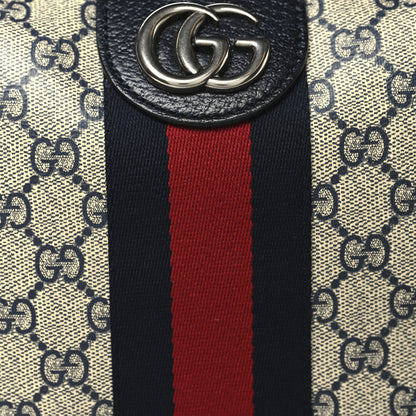 Gucci GG Supreme Monogram Textured Dollar Calfskin Web Small Ophidia Half Moon Hobo Beige Blue 8 of 10