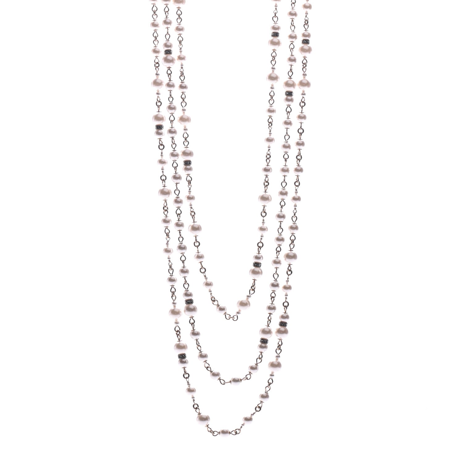 Chanel Graduated Pearl Crystal CC Multi Strand Long Necklace Gold 1 of 5