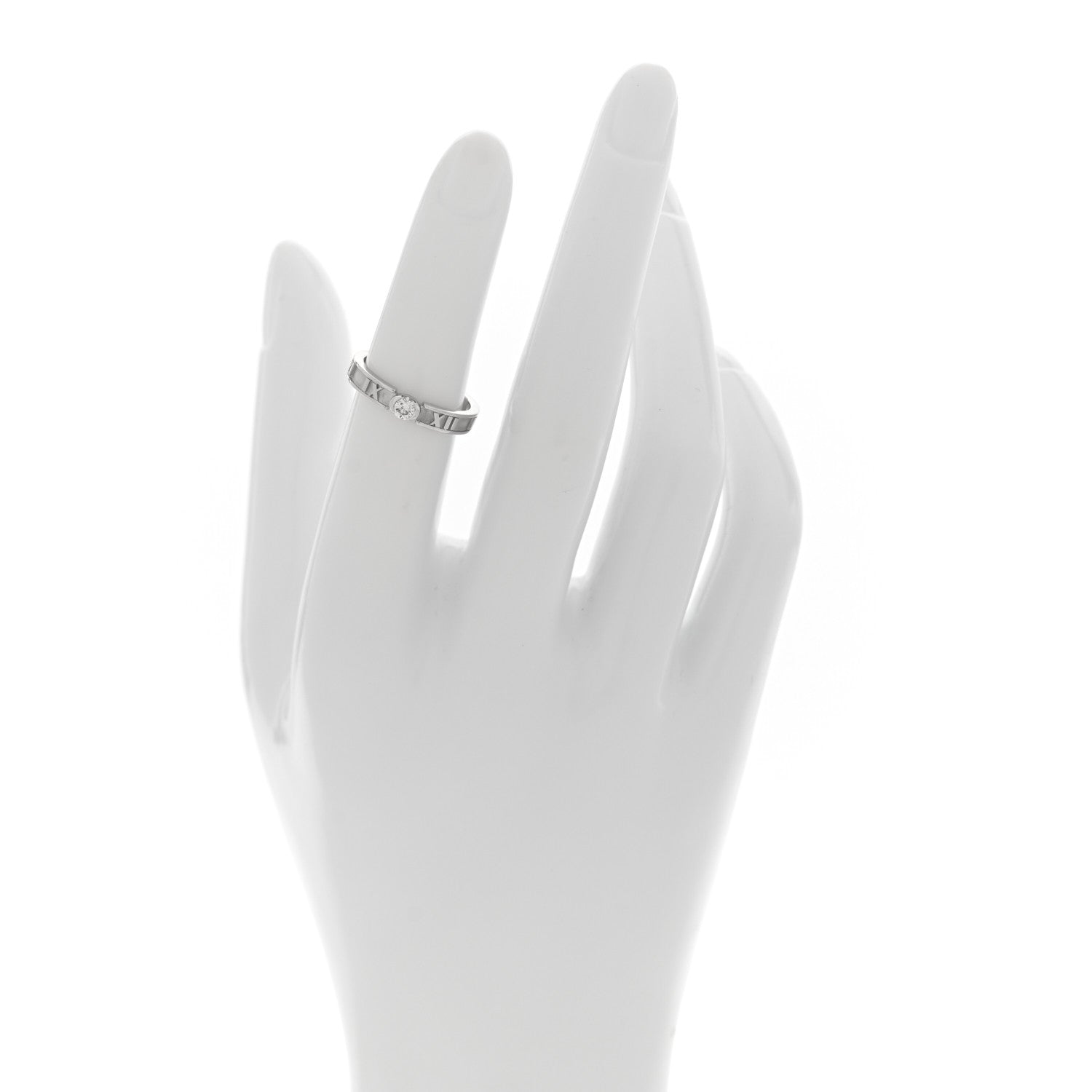 Tiffany 18K White Gold Diamond Atlas Solitaire Band Ring 49 5 2 of 5