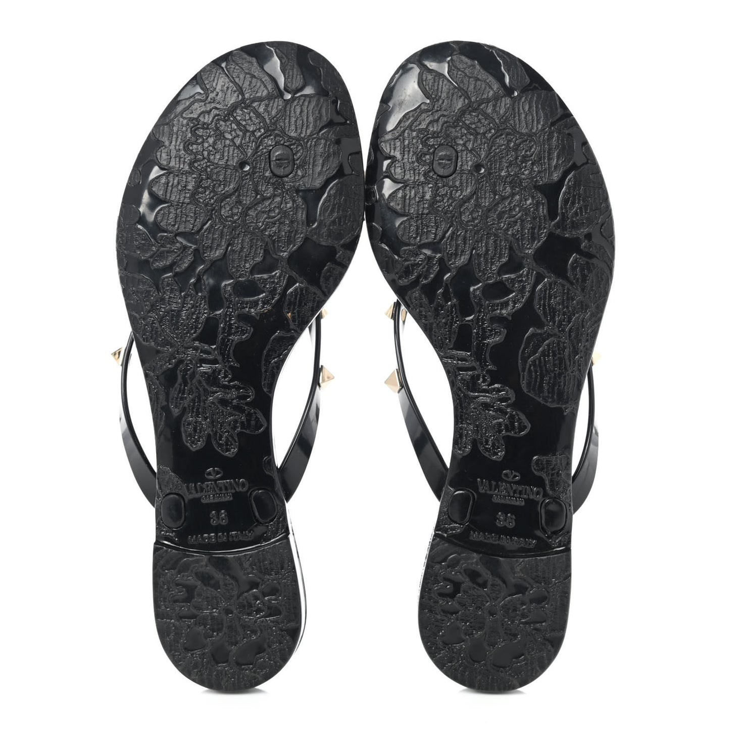 PVC Jelly Rockstud Bow Thong Sandals 36 Black