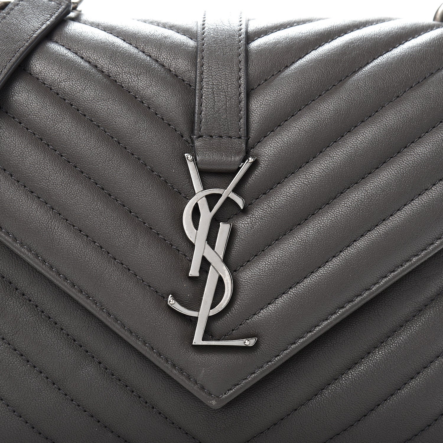 Saint Laurent Sheepskin Matelasse Chevron Monogram Medium College Bag Asphalt 11 of 11