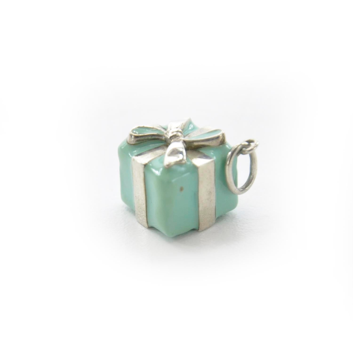 Tiffany Sterling Silver Enamel Gift Box Charm Blue 1 of 4