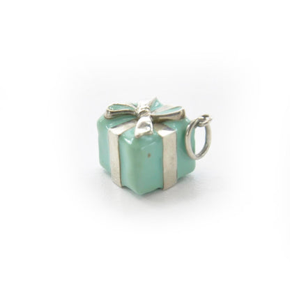 Tiffany Sterling Silver Enamel Gift Box Charm Blue 1 of 4
