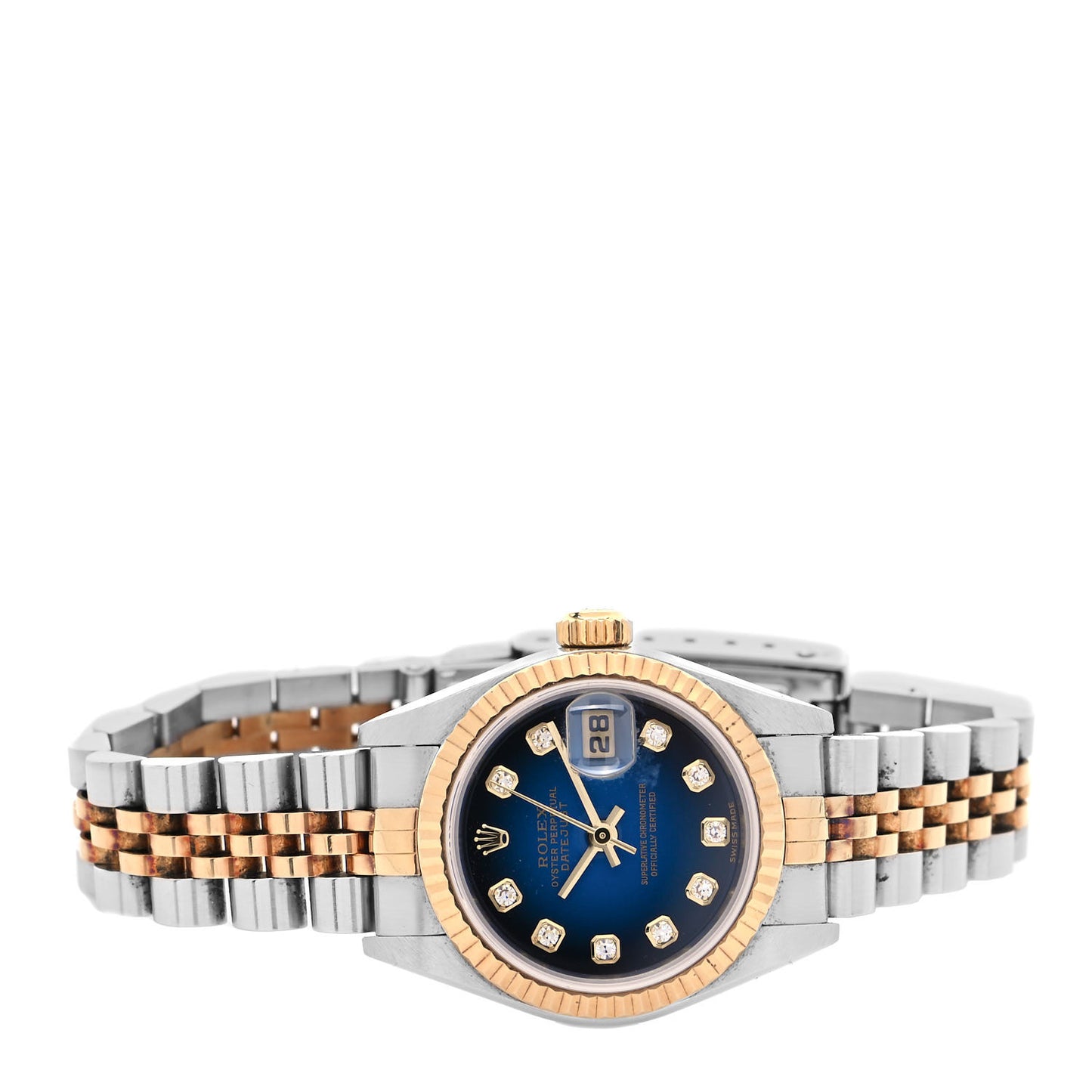 Stainless Steel 18K Yellow Gold Diamond 26mm Oyster Perpetual Datejust Watch Blue Gradient 79173