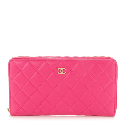 Chanel Lambskin Quilted Large Zip Around Organizer Wallet Dark Pink 1 of 8