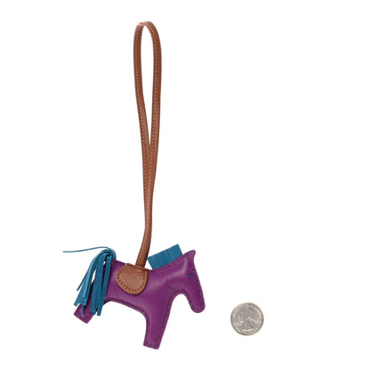 Hermes Milo Lambskin Grigri Rodeo Horse Bag Charm PM Anemone Bleu Izmir Fauve 2 of 5
