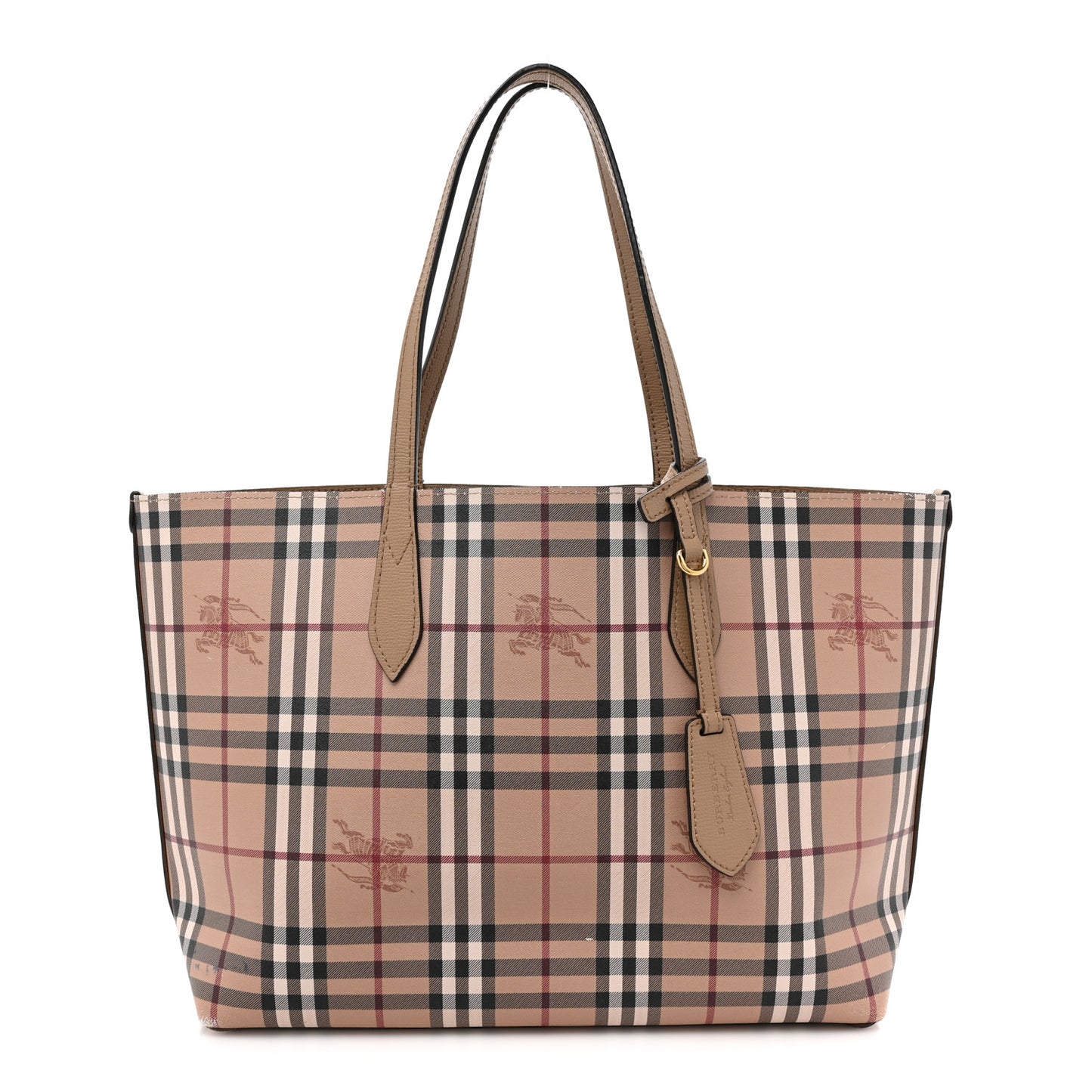 Grainy Calfskin Haymarket Check Medium Reversible Tote Camel