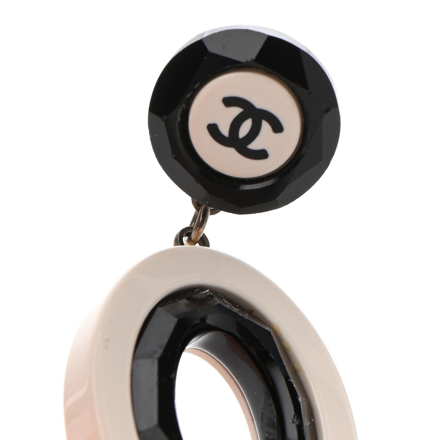 Chanel Resin CC Drop Earrings Black White 3 of 5