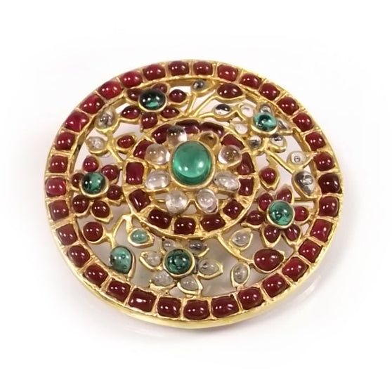 Gripoix Poured Glass Brooch Gold