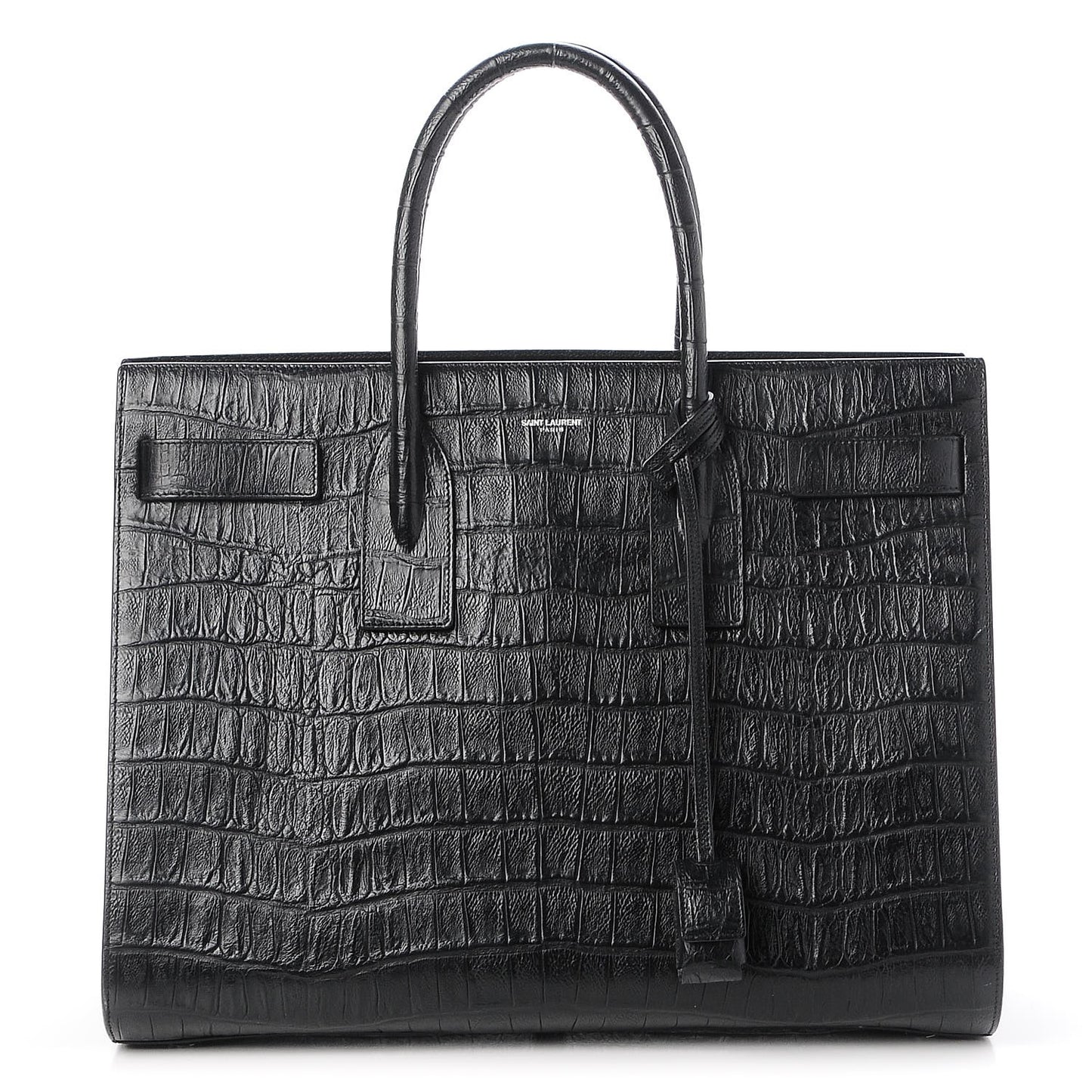 Calfskin Crocodile Embossed Large Sac De Jour Carryall Black