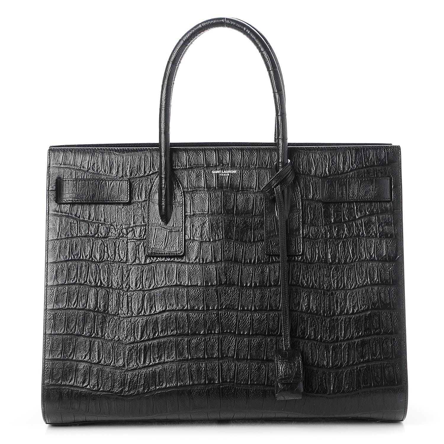 Saint Laurent Calfskin Crocodile Embossed Large Sac De Jour Carryall Black 1 of 7