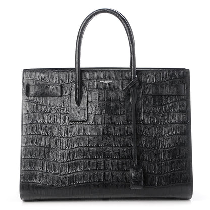 Saint Laurent Calfskin Crocodile Embossed Large Sac De Jour Carryall Black 1 of 7