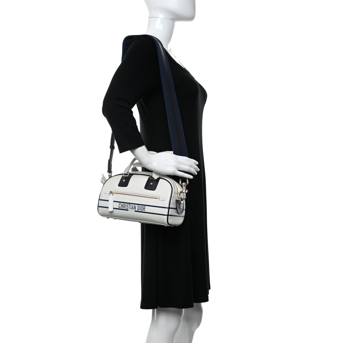 Calfskin Small Dior Vibe Zip Bowling Bag White
