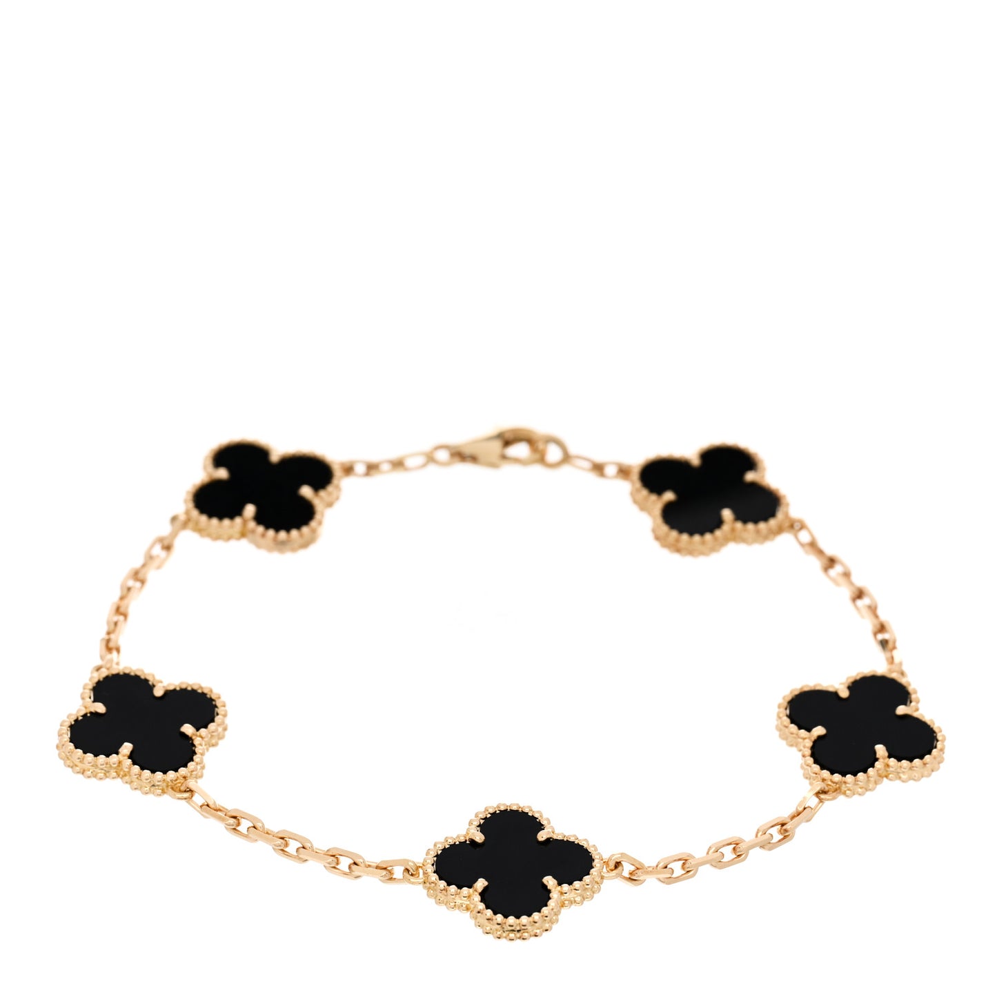 18K Yellow Gold Black Onyx 5 Motifs Vintage Alhambra Bracelet