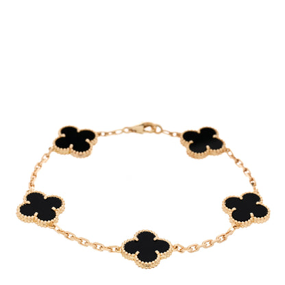 Van Cleef & Arpels 18K Yellow Gold Black Onyx 5 Motifs Vintage Alhambra Bracelet 1 of 4