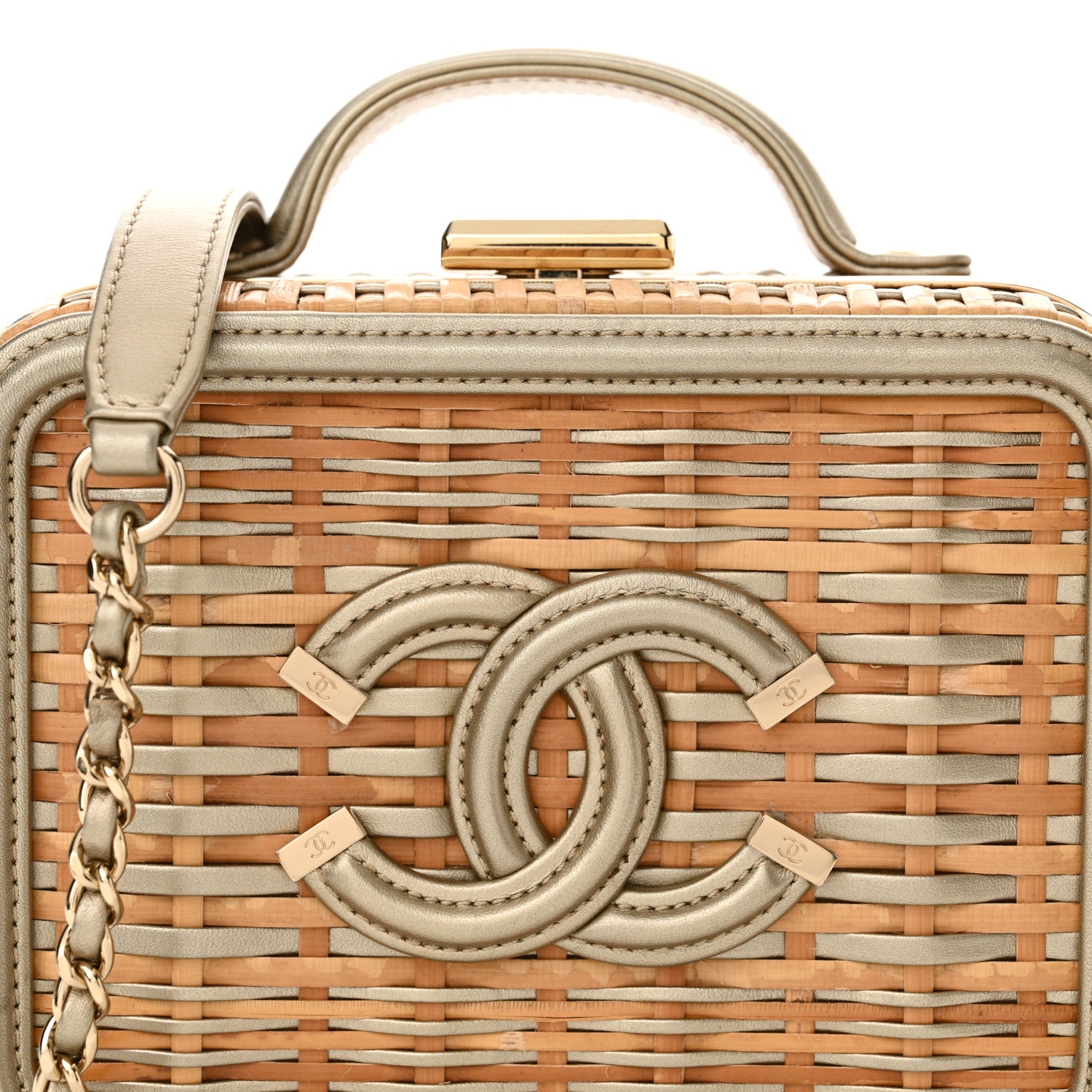 Chanel Raffia Calfskin Small CC Vanity Case Gold 8 of 12