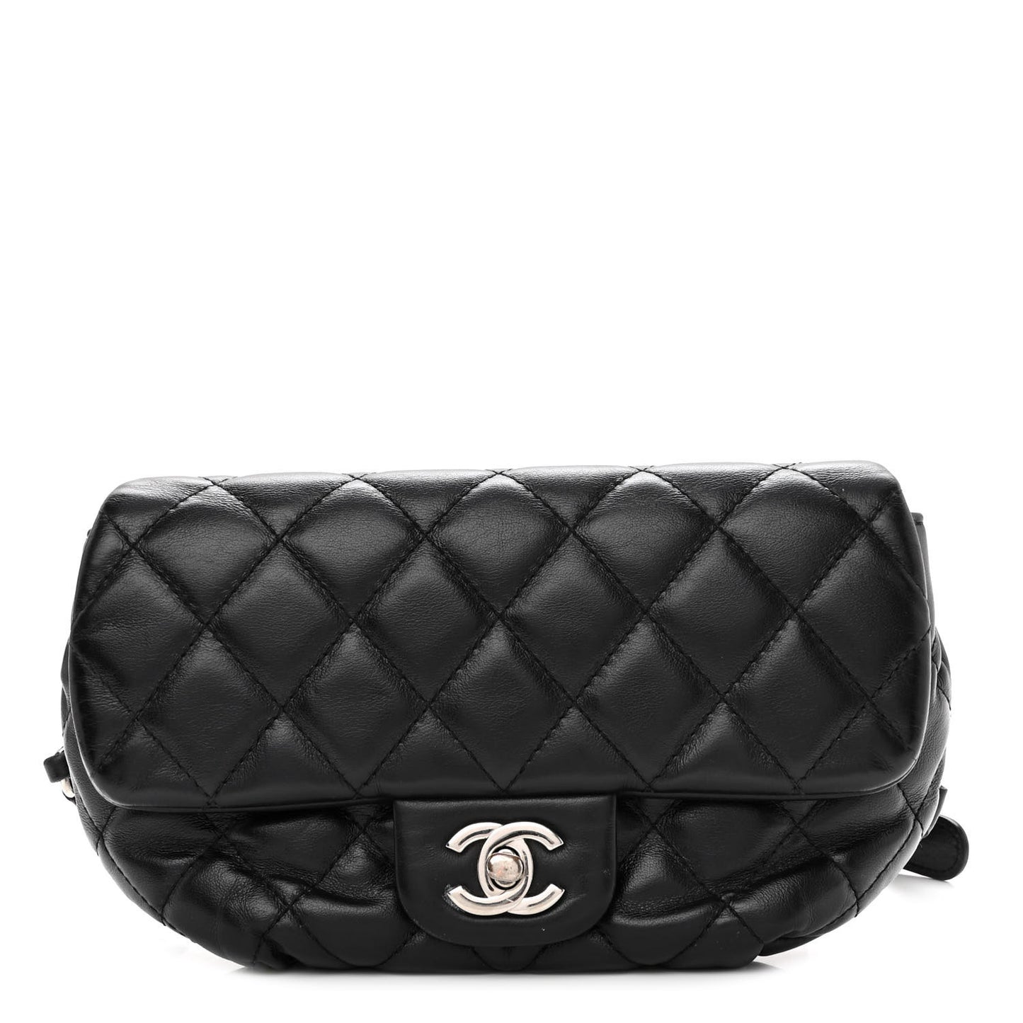 Calfskin Quilted CC Uniform Flap Belt Bag Black