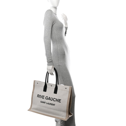 Saint Laurent Linen Calfskin Rive Gauche Tote Optic White 2 of 10