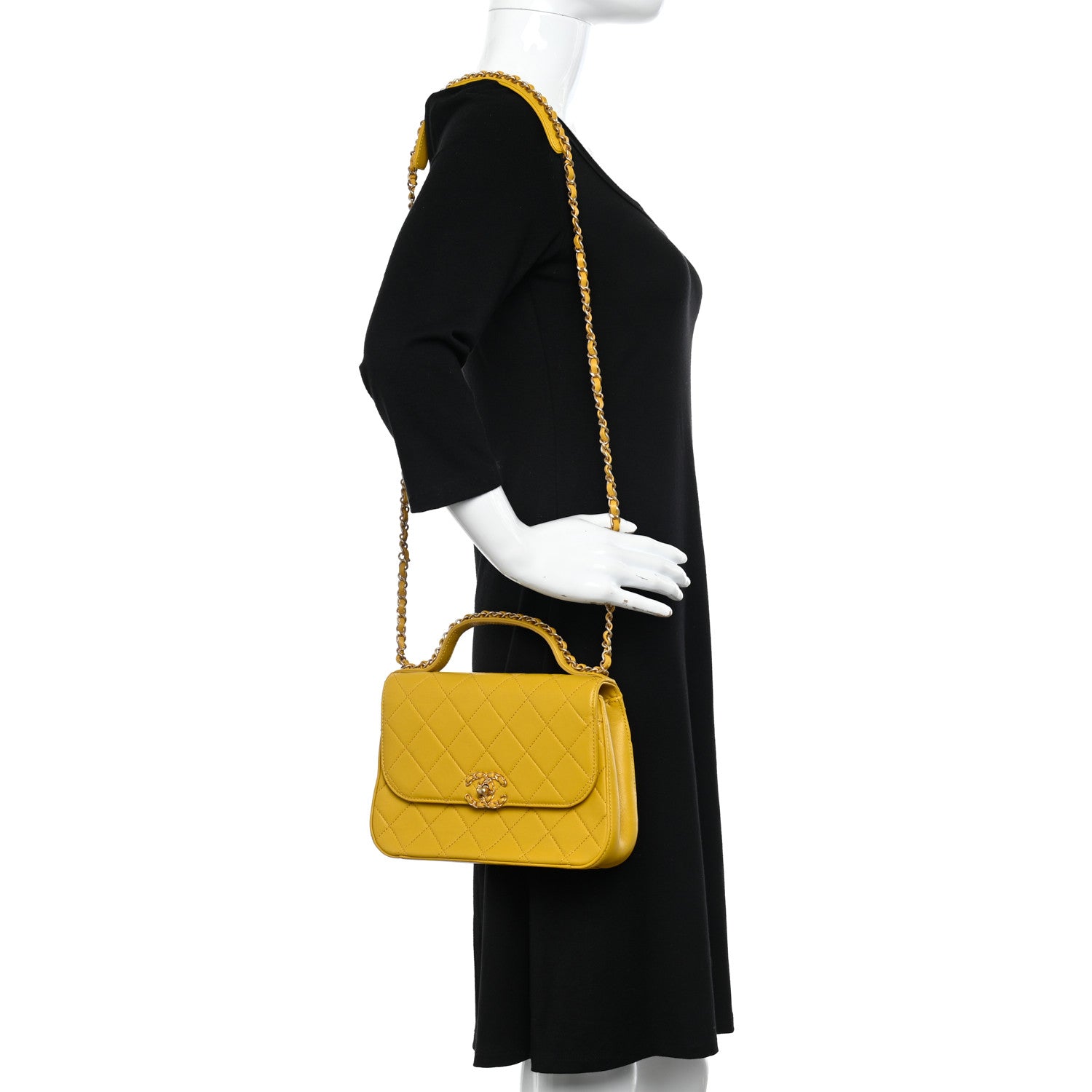 Chanel Lambskin Quilted Chain Infinity Top Handle Flap Yellow 2 of 12