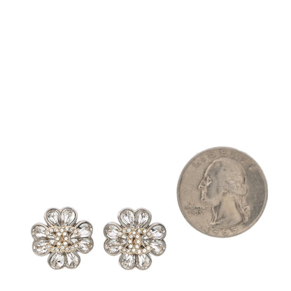 Chanel Metal Crystal CC Clover Heart Earrings Silver Gold 2 of 5