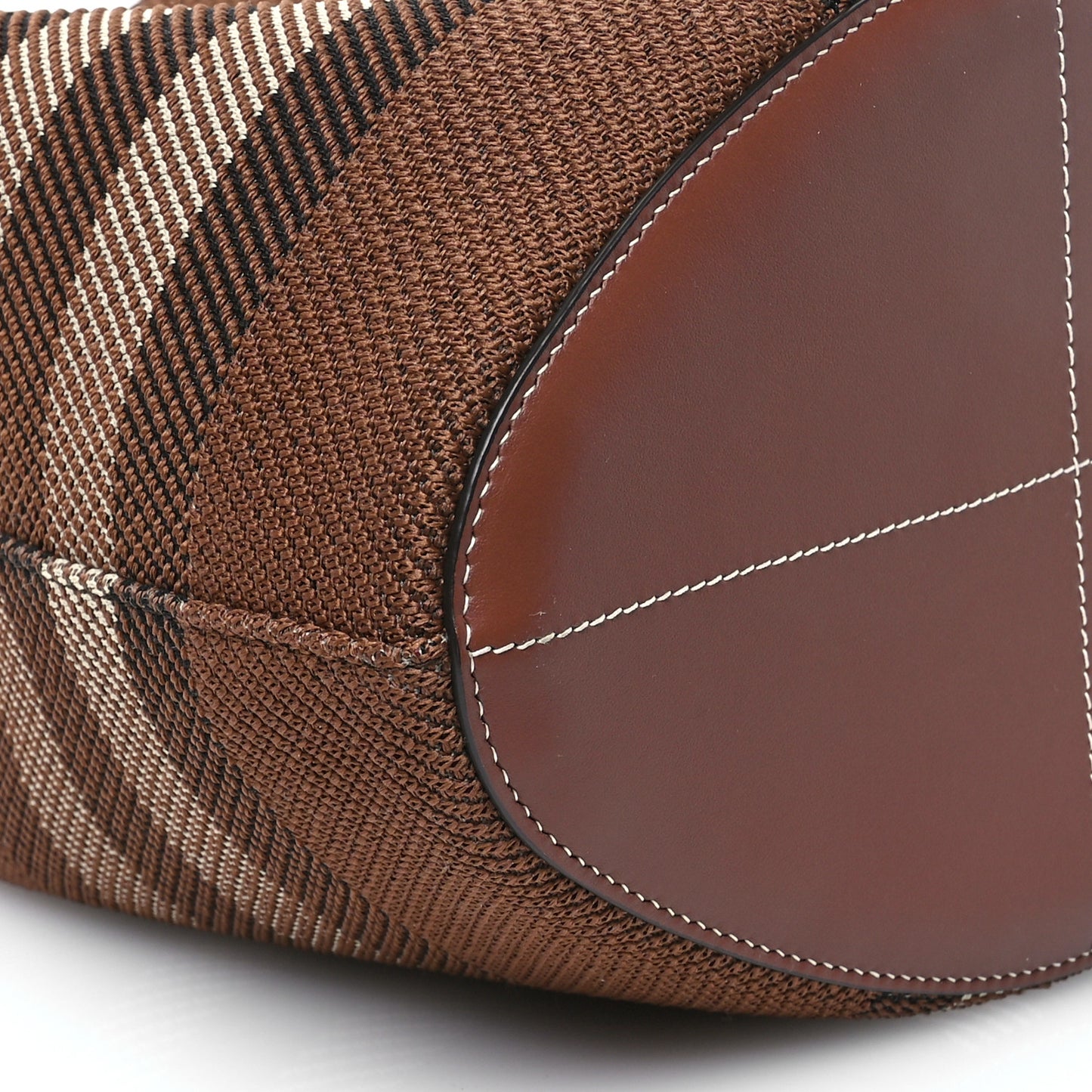 Knitted Check Calfskin TB Small Drawstring Bucket Bag Dark Birch Brown
