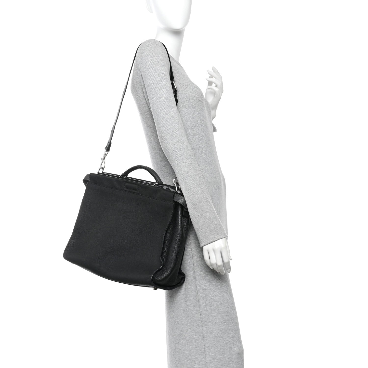 Fendi Cuoio Romano Selleria Metal Stitch Large Mens Peekaboo Iconic Essential Satchel Black 2 of 12