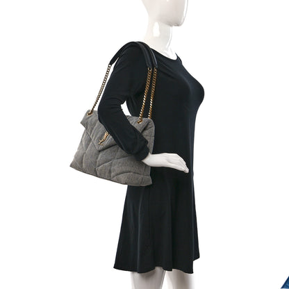 Saint Laurent Denim Quilted Medium Loulou Puffer Monogram Chain Satchel Azur 2 of 10
