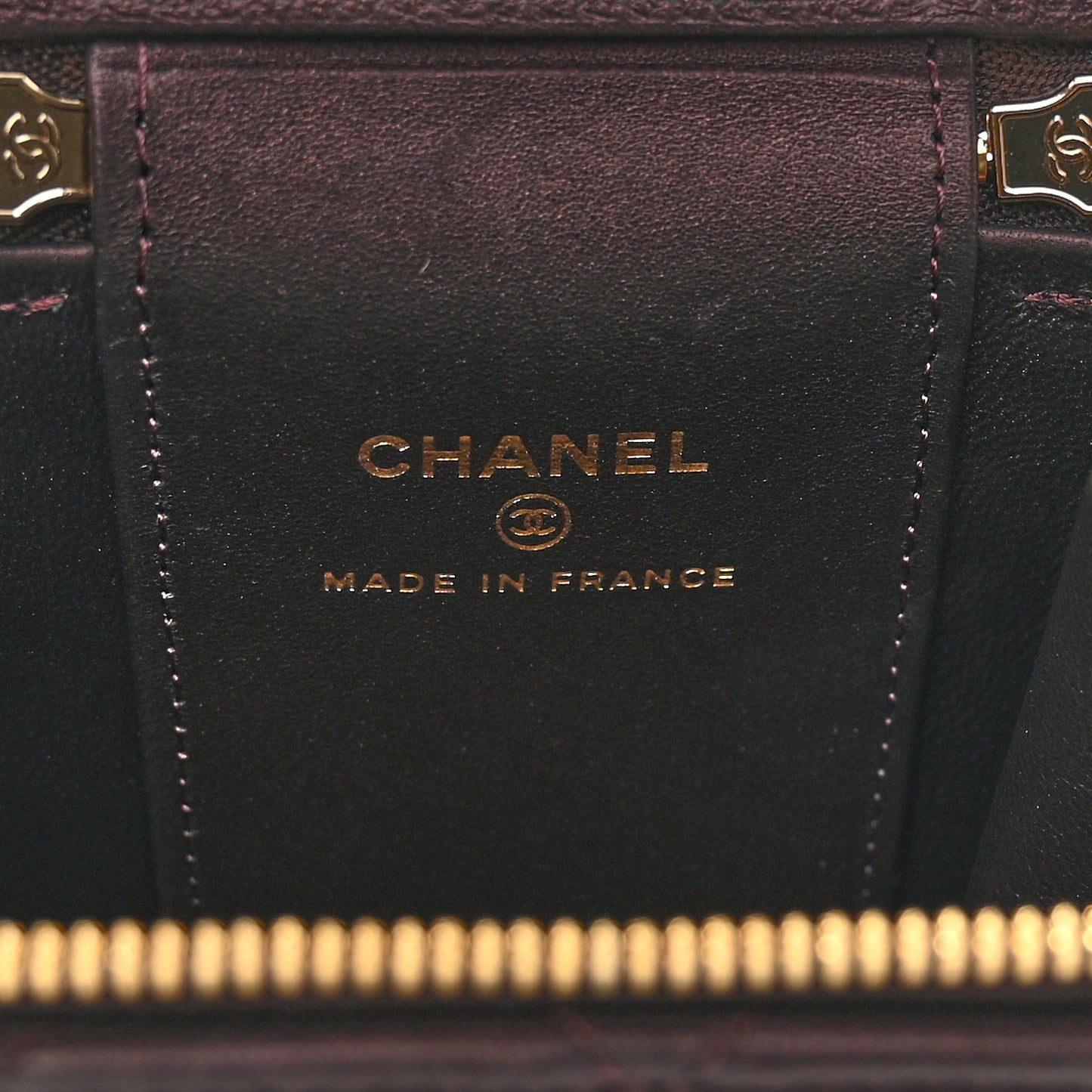 Iridescent Lambskin Quilted Mini Top Handle Vanity Case With Chain Burgundy