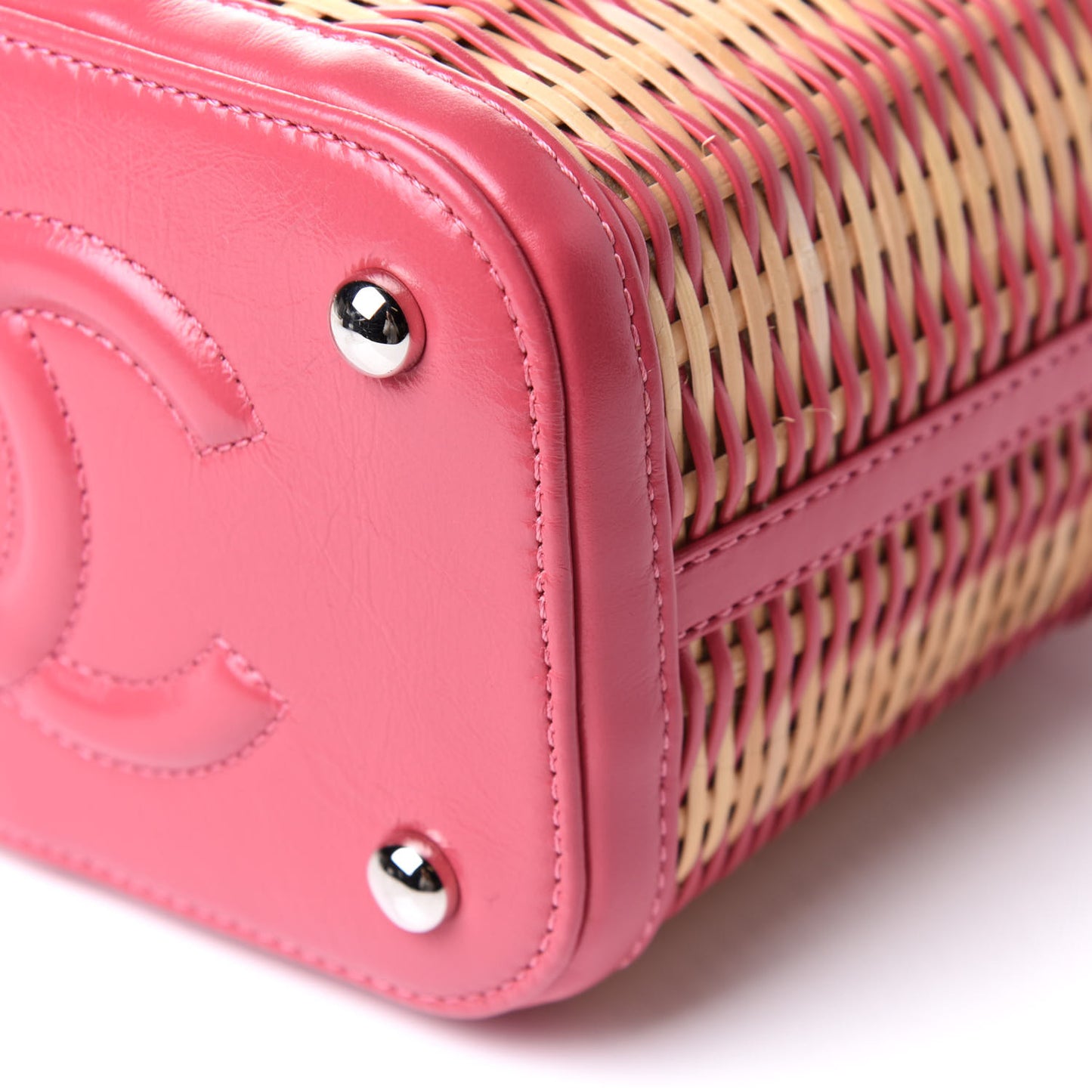 Calfskin Raffia Small Take Away Vanity Case Bag Pink Beige