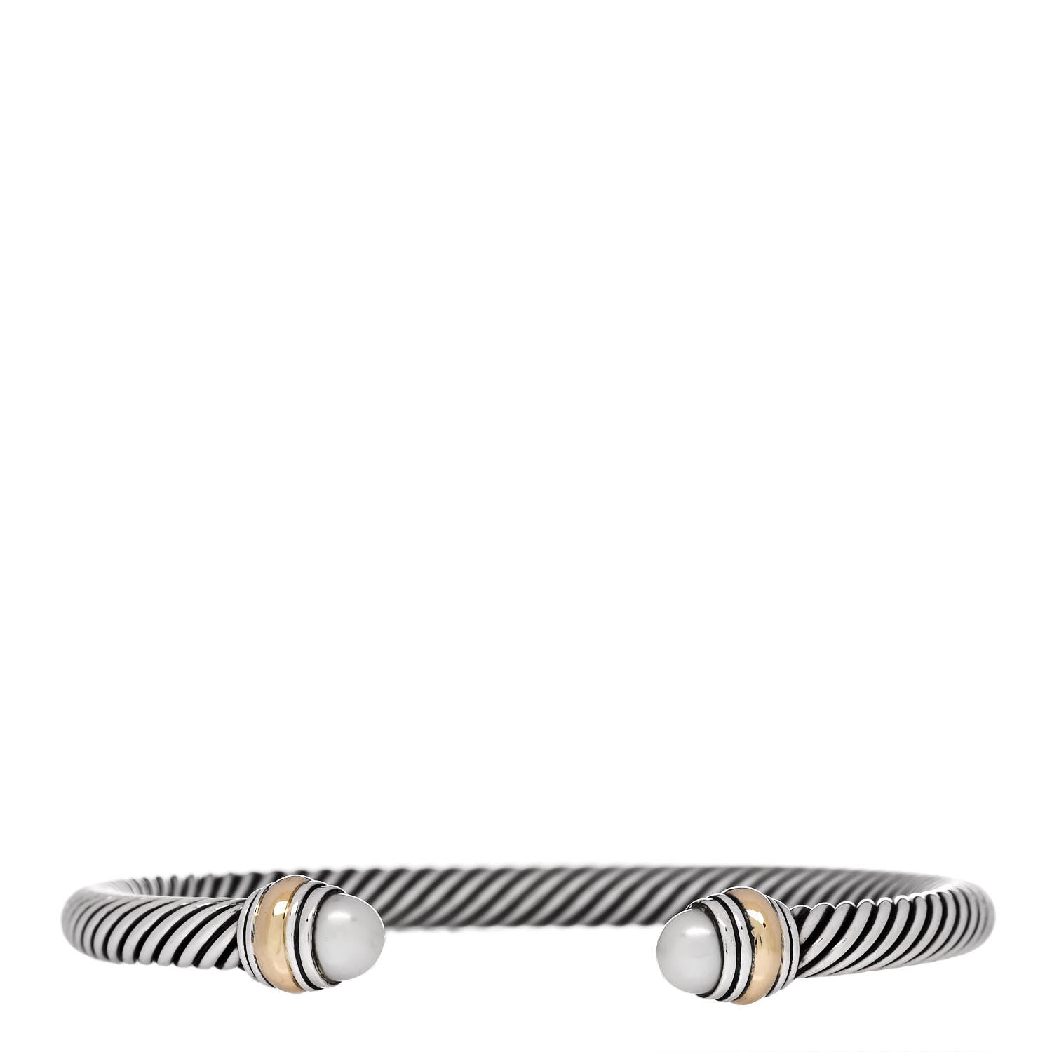 David Yurman Sterling Silver 14K Yellow Gold Pearl 5mm Cable Classics Bracelet 1 of 3