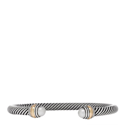 David Yurman Sterling Silver 14K Yellow Gold Pearl 5mm Cable Classics Bracelet 1 of 3