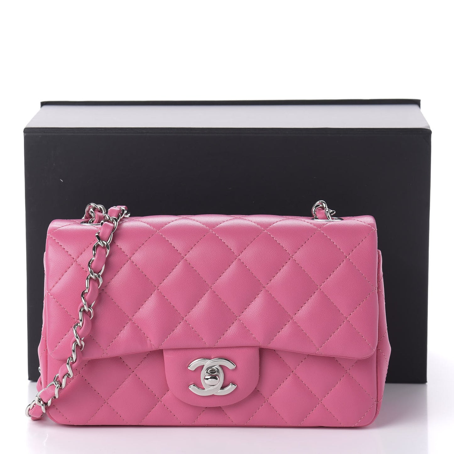 Lambskin Quilted Mini Rectangular Flap Dark Pink