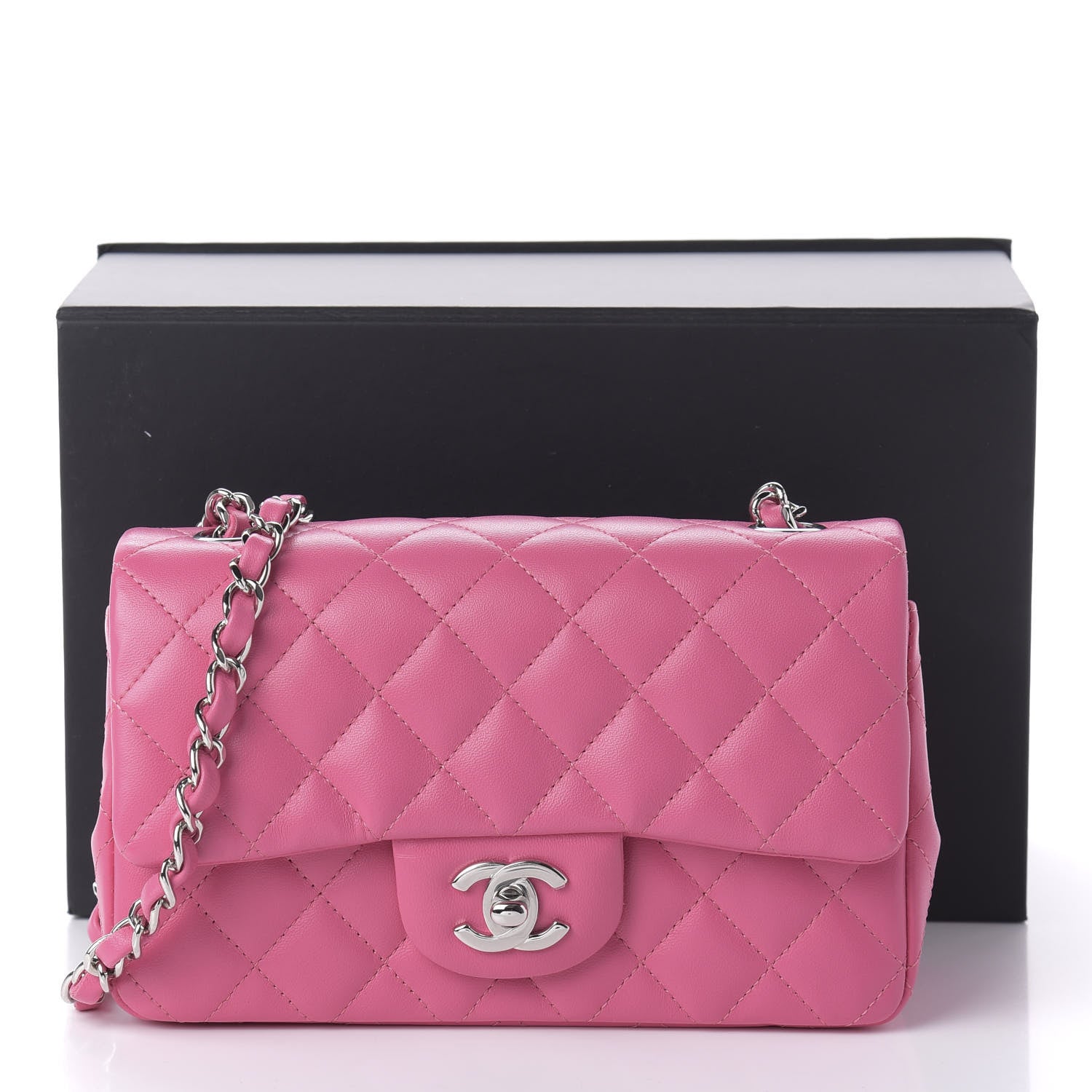 Chanel Lambskin Quilted Mini Rectangular Flap Dark Pink 11 of 11