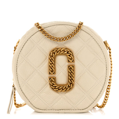 Marc Jacobs Grained Calfskin Quilted The Status Round Crossbody Oatmilk 1 of 12