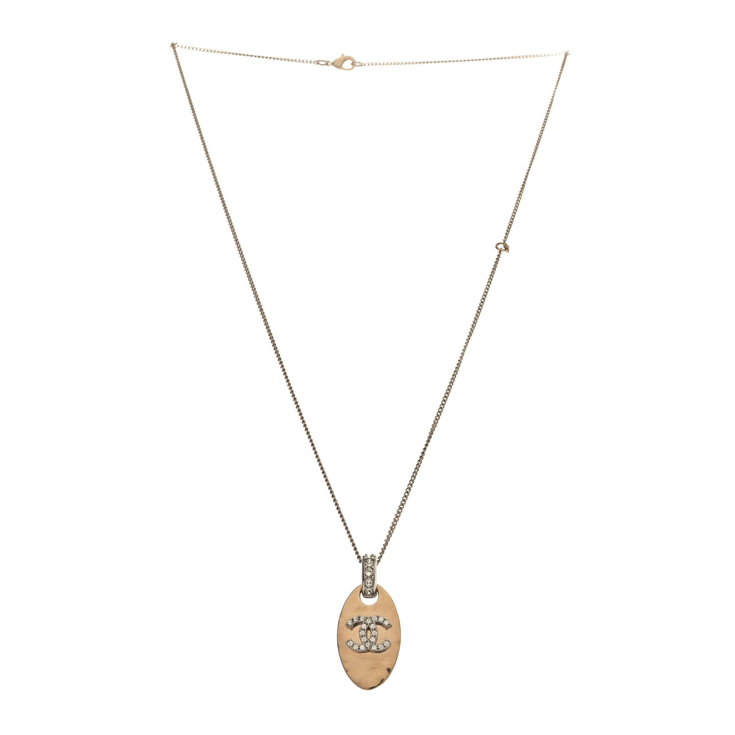 Crystal CC Oval Tag Pendant Necklace Gold