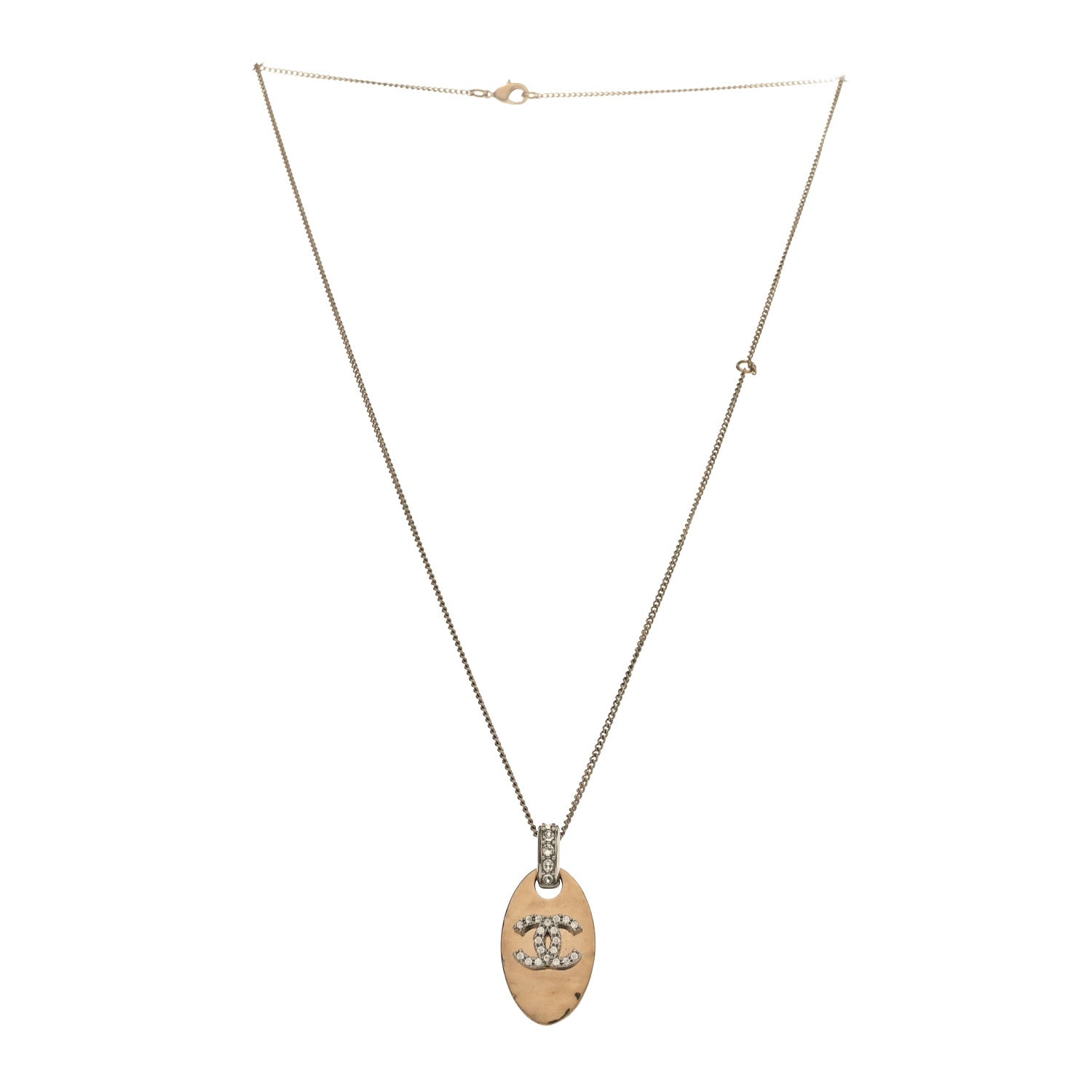 Chanel Crystal CC Oval Tag Pendant Necklace Gold 3 of 4