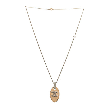 Chanel Crystal CC Oval Tag Pendant Necklace Gold 3 of 4