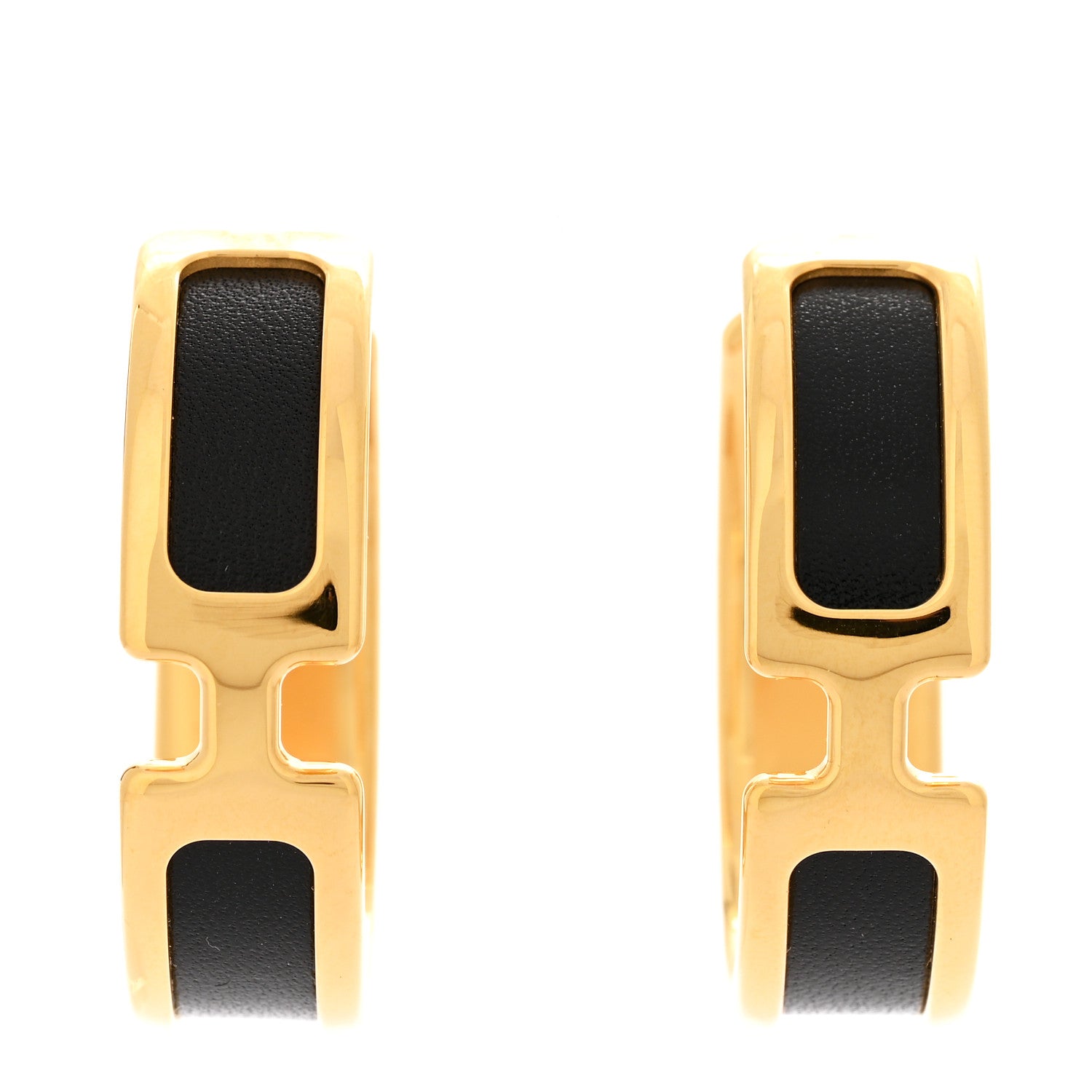 Hermes Box Calfskin Olympe Hoop Earrings Black 1 of 5