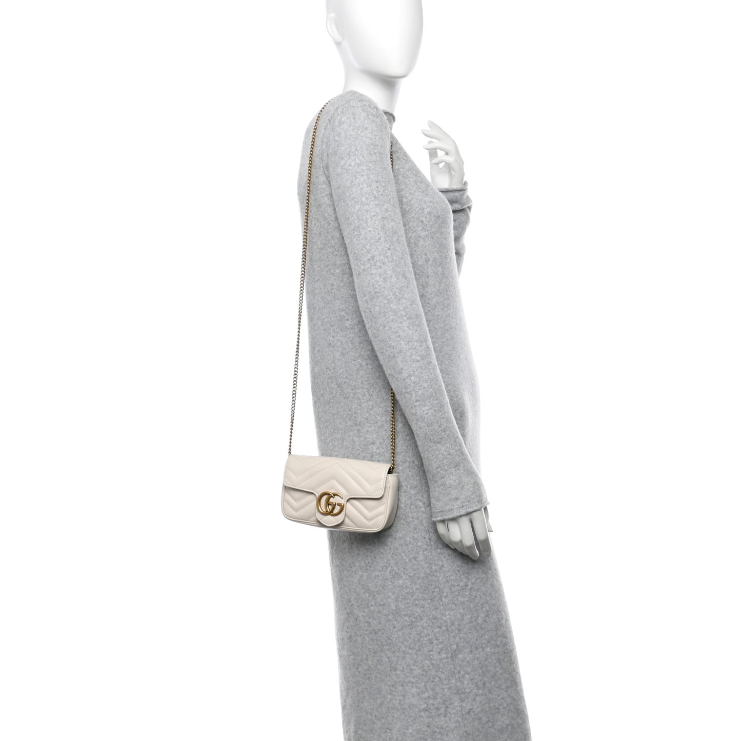 Calfskin Matelasse Super Mini GG Marmont Shoulder Bag White
