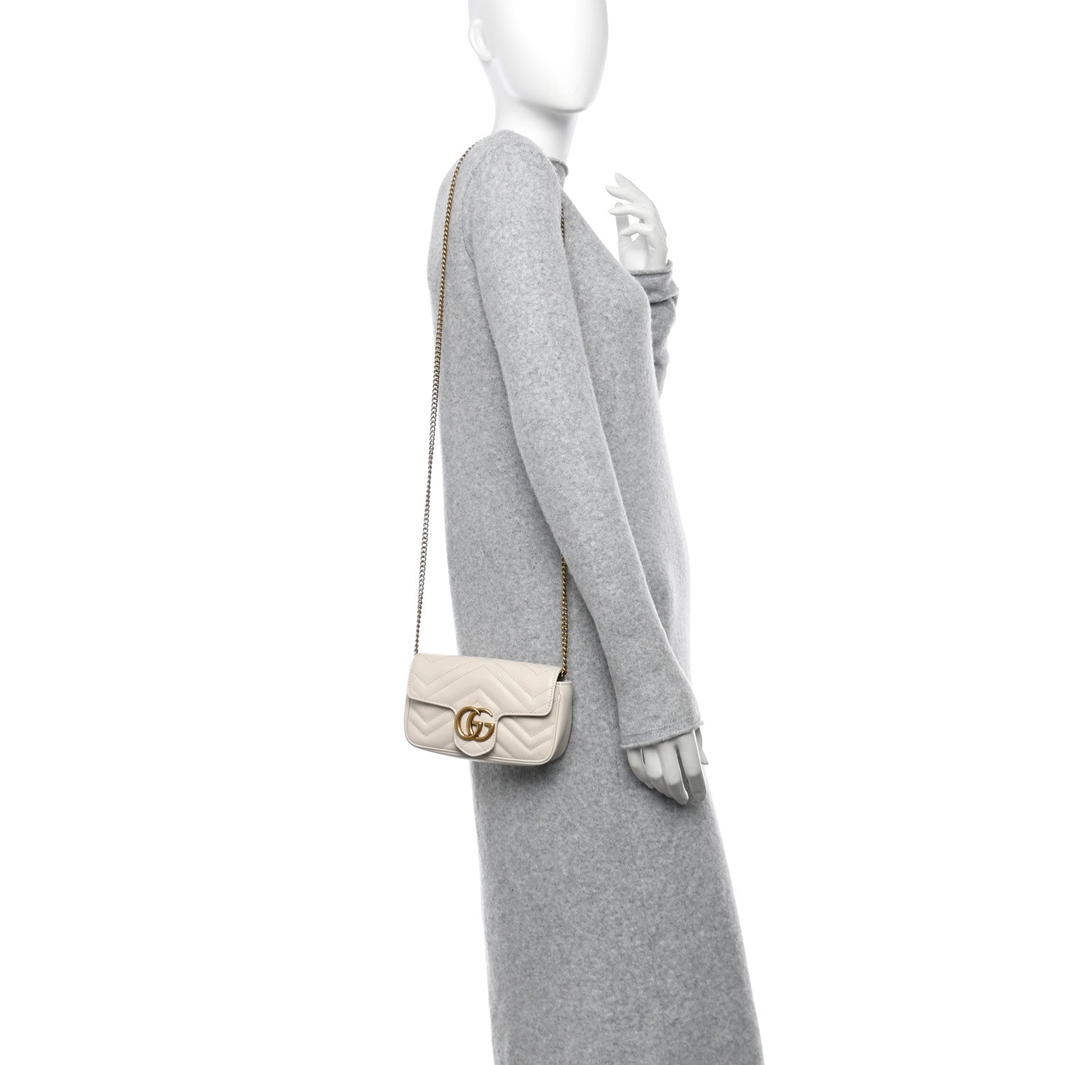 Gucci Calfskin Matelasse Super Mini GG Marmont Shoulder Bag White 2 of 10