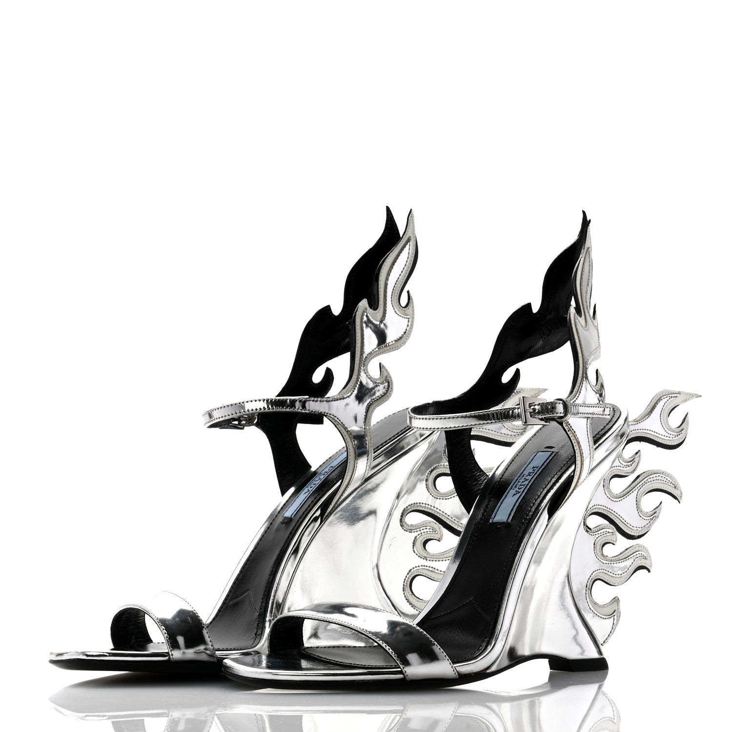 Prada Spazzolato Flame Wedge Sandals 38 Argento 1611720 – FASHIONPHILE