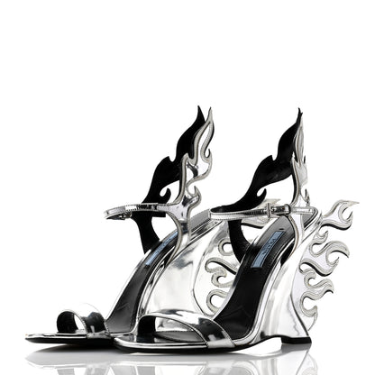 Prada Spazzolato Flame Wedge Sandals 38 Argento 3 of 7