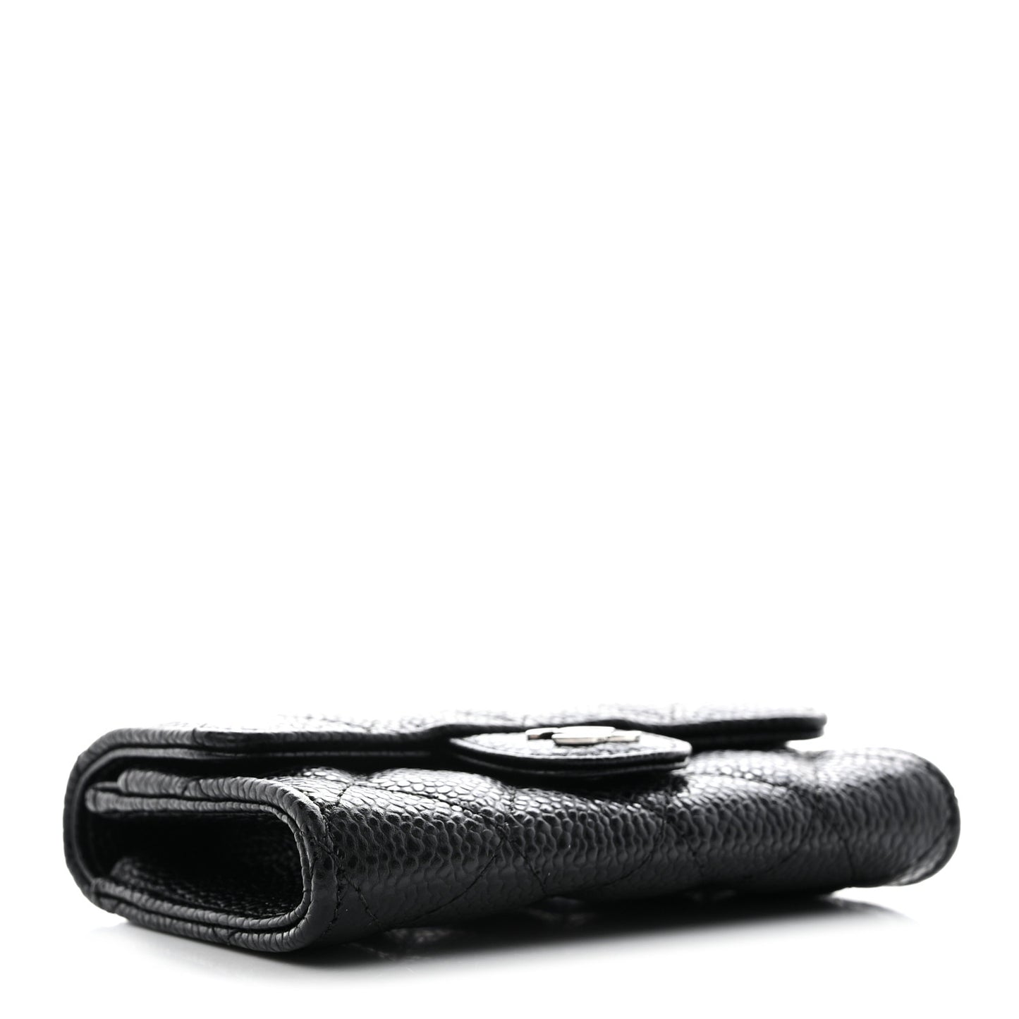 Caviar Quilted Flap Card Holder Wallet Black