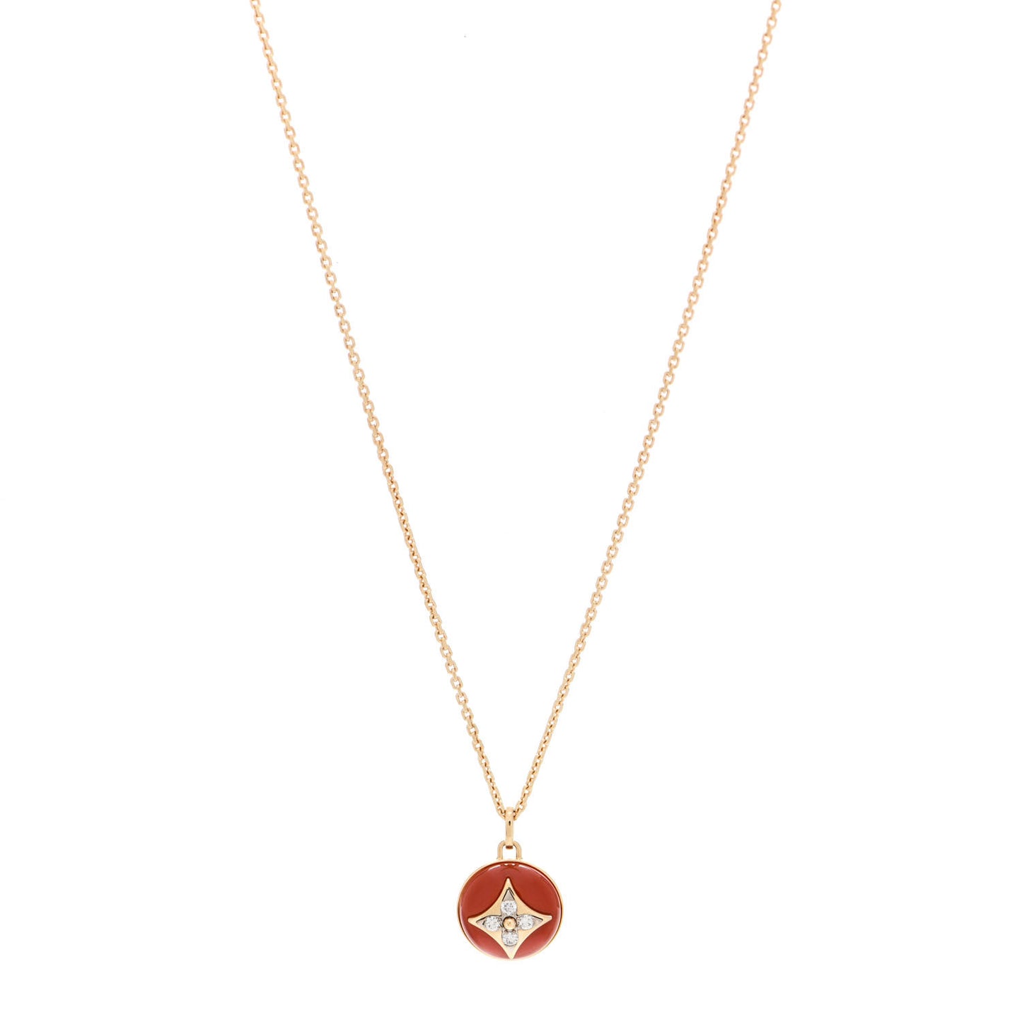 18K Yellow Gold Diamond Cornelian B Blossom Medallion Pendant Necklace