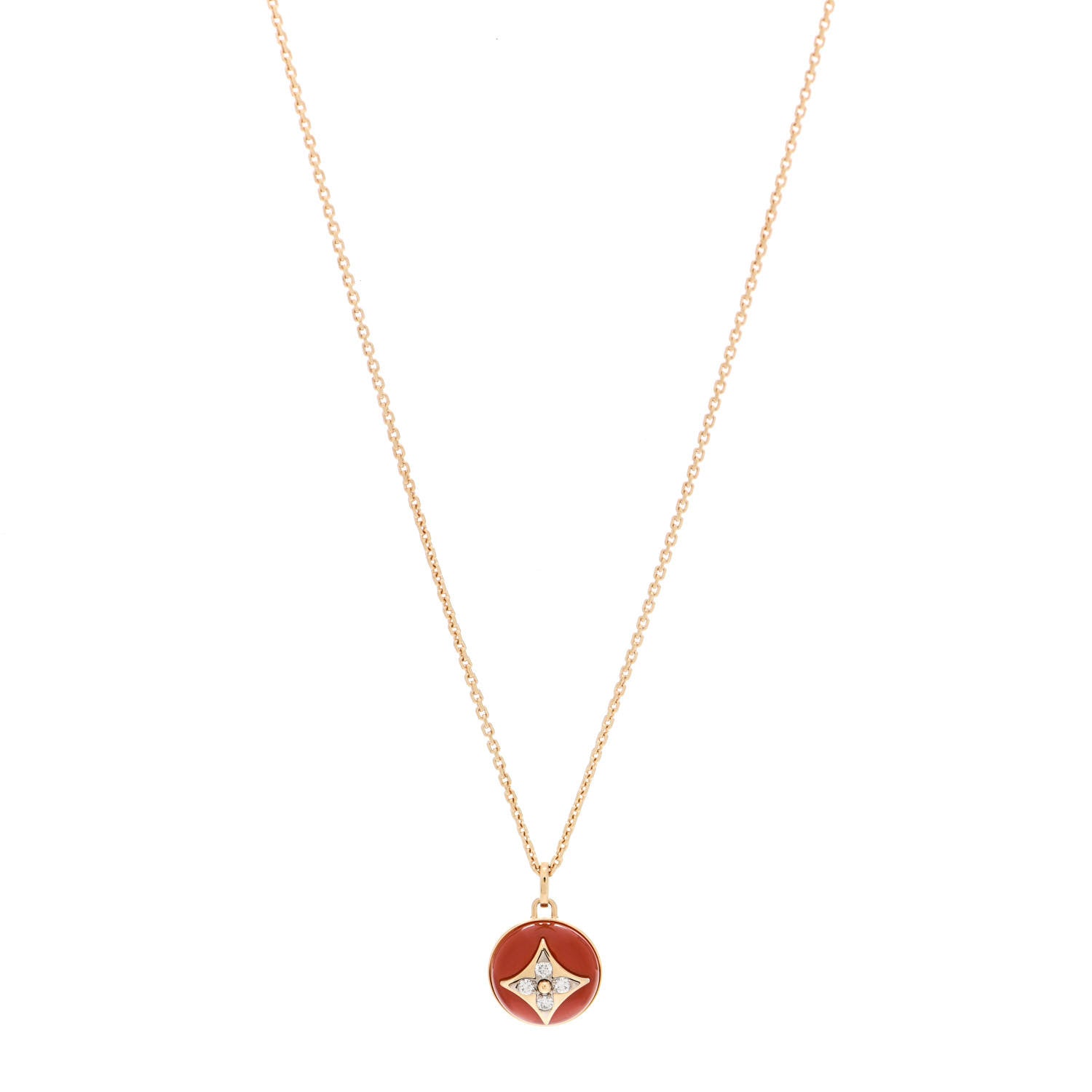Louis Vuitton 18K Yellow Gold Diamond Cornelian B Blossom Medallion Pendant Necklace 1 of 5
