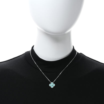 Van Cleef & Arpels 18K White Gold Diamond Celadon Green Sevres Porcelain Vintage Alhambra Pendant Necklace 2 of 5