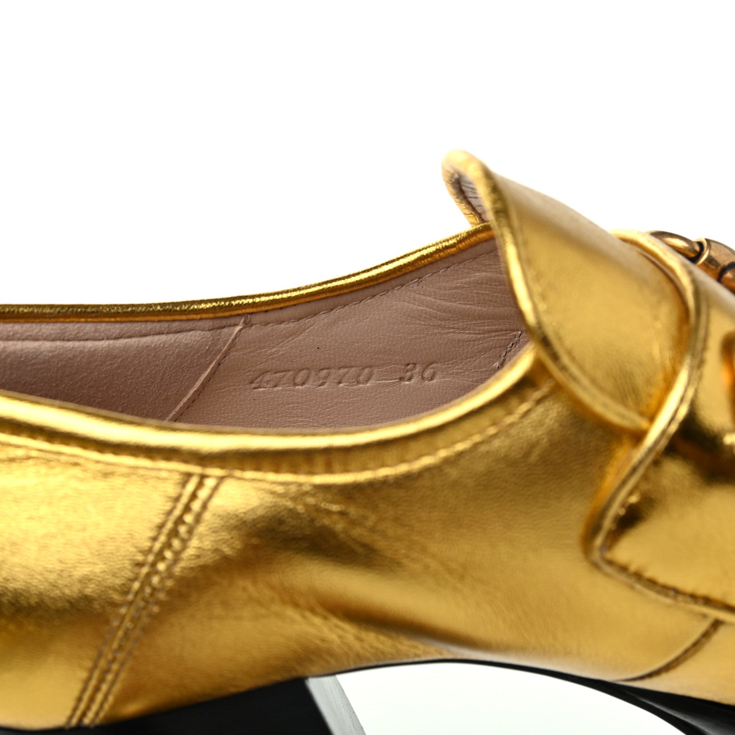 Gucci Malaga Kid Pearl Studded Vegas Platform Loafers 36 Gold 9 of 10