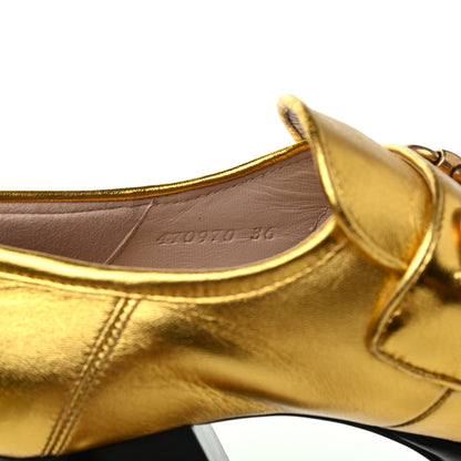 Gucci Malaga Kid Pearl Studded Vegas Platform Loafers 36 Gold 9 of 10